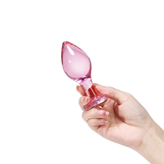 Plug Anal em Vidro com Pedra Brilhante da Base Formato Coração