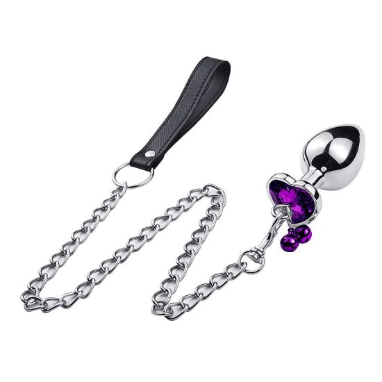 Plug de Coração Em Aço - Com Sino e Corrente Roxo - Tamanho P - SI