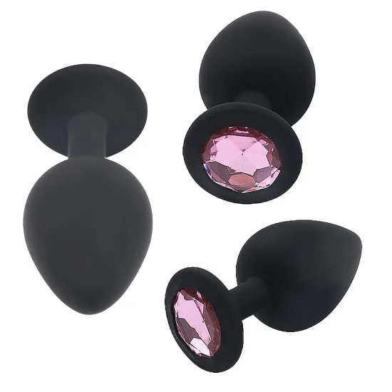 Plug Anal em Silicone Redondo com Joia na Cor Rosa Tamanho M 8 x 3,4 cm