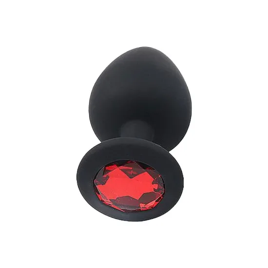 Plug Anal em Silicone Soft Touch com Joia na Cor Vermelha Tamanho P 7 x 2,8 cm.