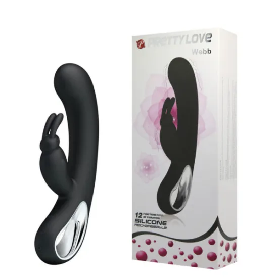 Vibrador Recarregável Ponto G em Soft Touch com Estimulador de Clitóris com 12 Vibrações Pretty Love Webb Preto 21 x 3,9 cm