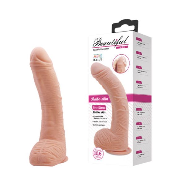 Pênis Realístico Curvado Super Flexível com Glande Definida, Veias Salientes, Ventosa e Escroto Claro Beautiful Alex Baile Skin 28,2 x 5 cm