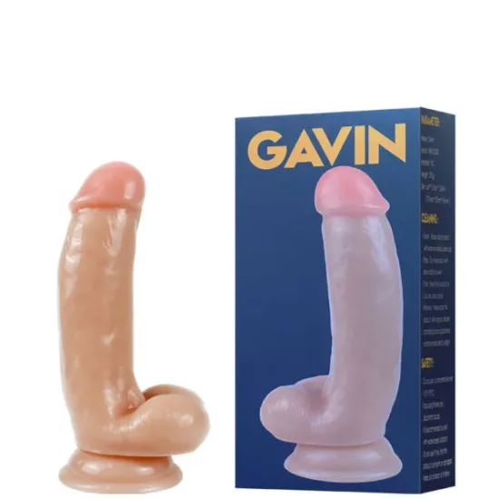 Pênis Realístico Curvo com Glande Definida, Escroto e Ventosa na Cor Bege Gavin 17 x 4 cm