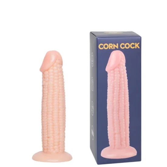 Pênis com Glande Definida, Ventosa, e Corpo com Textura de Espiga de Milho na Cor Bege Corn Cock 18,5 x 6,5 cm