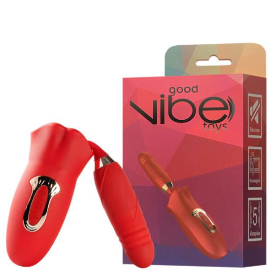 Vibrador Recarregável Formato Boca com Penetrador e Movimentos de Vai e Vem – GOOD VIBE TOYS 