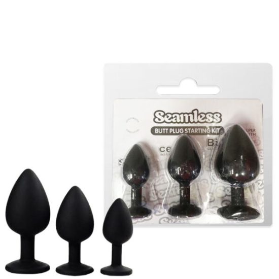 Kit com 3 Plugs em Silicone com Pedra – SEAMLESS BUTT PLUG STARTING KIT