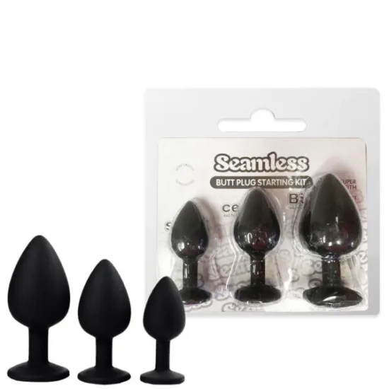 Kit com 3 Plugs em Silicone com Pedra – SEAMLESS BUTT PLUG STARTING KIT