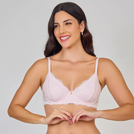Sutiã Daiana sem bojo e com aro em renda rosa crystal - MIMAR LINGERIE