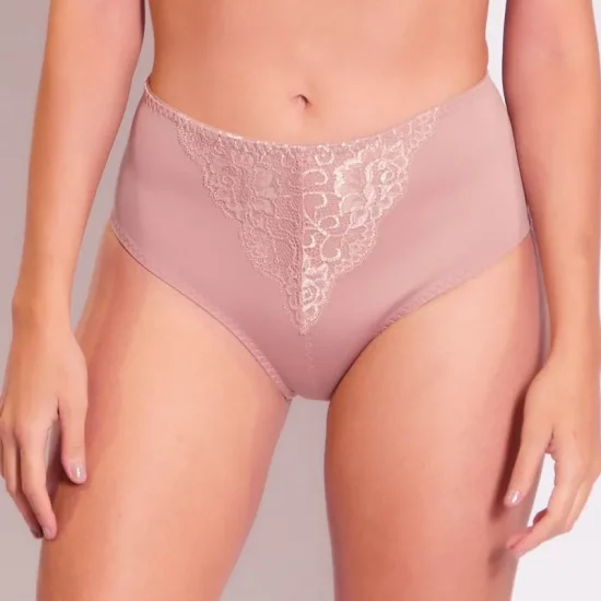 Calcinha cintura alta com renda control top castanha-Duloren 