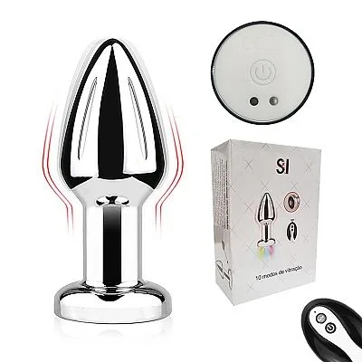 Plug anal em aço com vibro e controle remoto - tamanho P - SI