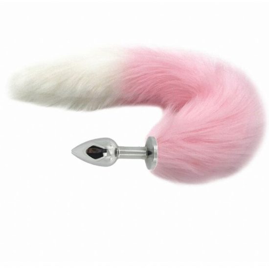 Plug anal rabo de raposa - rosa e branco - tamanho P / 35 cm de cauda - SI