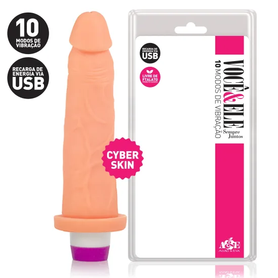 Pênis em CyberSkin® com 10 Modos de Vibração Recarregável 18,5 x 4,5 cm Adão e Eva