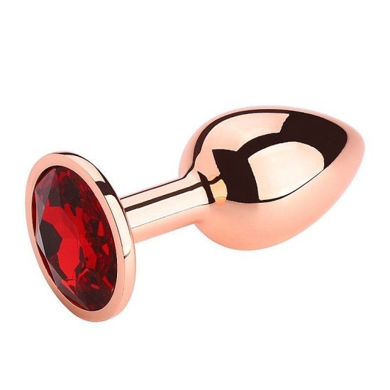 Plug Anal de Aço Rose - com Cristal Brilhante Pedra Vermelha - Tamanho P - SI– 7x2,8cm