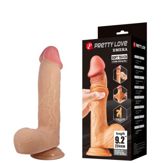 Pênis Realístico 23,4 cm, com Camada de Dupla Densidade, Possui Escroto, Veias Salientes e Ventosa – SLIDING SKIN EMEKA