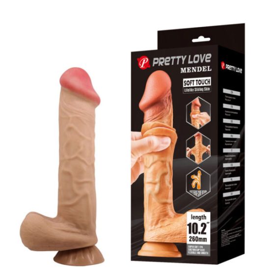 Pênis Realístico 26 cm, com Camada de Dupla Densidade, Possui Escroto, Veias Salientes e Ventosa – SLIDING SKIN MENDEL