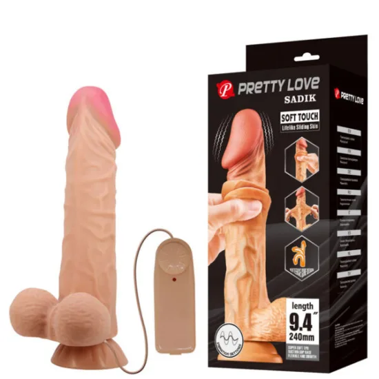 Pênis Realístico 24 cm, com Camada de Dupla Densidade, Escroto e Vibração Multivelocidade – SLIDING SKIN SADIK