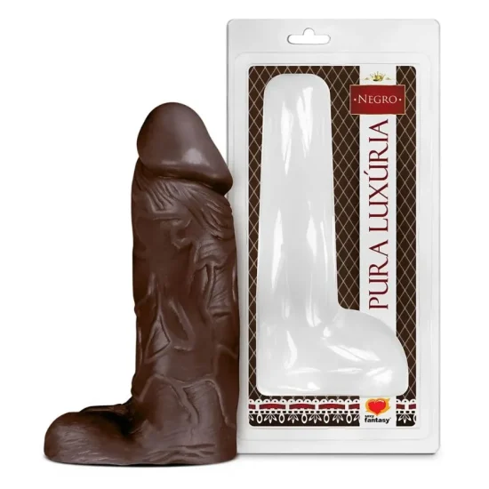 Pênis Realístico Negro Com Escroto Maciço Sexy Fantasy - 23,2 cm X 7,3cm
