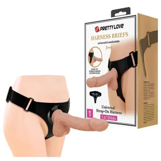 Cinta Peniana com Base Lisa e Pênis Realístico 21,8cm com Escroto, Veias e Ventosa – PRETTY LOVE JERRY