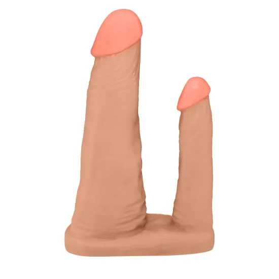 Pênis Duplo para 2 Penetrações em PVC Flexível Atóxico 15x3,5cm e 10x2,5cm Bege