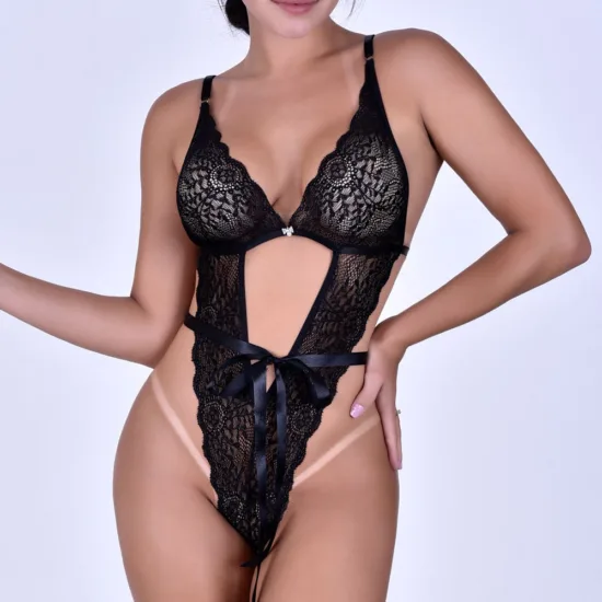 Body Sexy sem Bojo em Renda com Transparência e Regulagem - Mistério