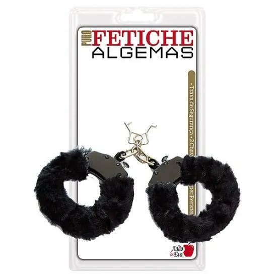 Algema em Metal Revestida de Pelúcia Preta Puro Fetiche Algemas Adão e Eva