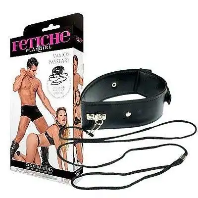 Coleira com Detalhes em Metal e Guia Fetiche Playgirl