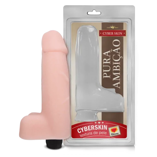 Pênis em Cyberskin com Escroto E Vibro Pura Ambição 18 x 5 Cm