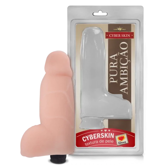 Pênis em Cyberskin com Escroto E Vibro Pura Ambição 14 x 5 Cm