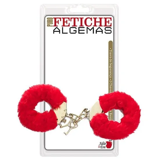 Algema em Metal Revestida de Pelúcia Vermelha Puro Fetiche Algemas Adão e Eva