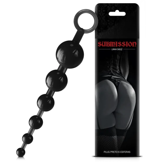 Plug Anal Preto com 6 Esferas Graduais Submission Sexy Fantasy 21 cm