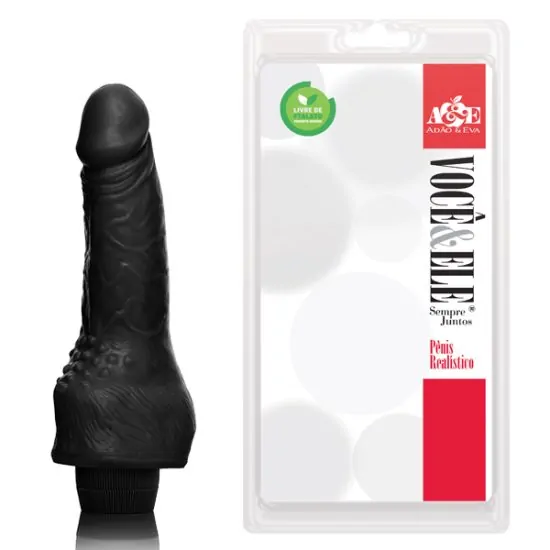Pênis Na Cor Preto, Com Massageador E Vibrador 14,5x3,5Cm