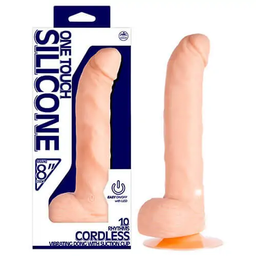 Pênis Realístico One Touch Silicone 8" com Ventosa e 10 Modos de Vibrações 21,5 x 4 cm