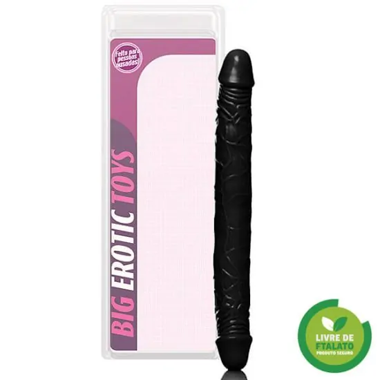 Pênis Ponta Dupla Preto Big Erotic Toys 36,5 x 3,5cm