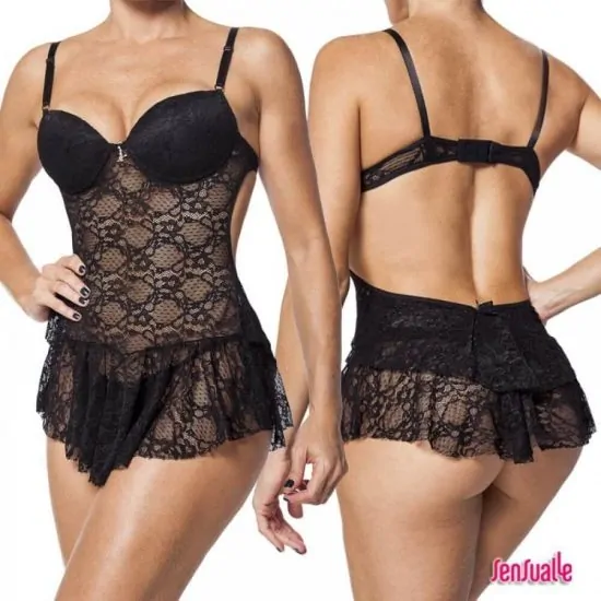 Camisola Bandida Preta Sensualle Lingerie