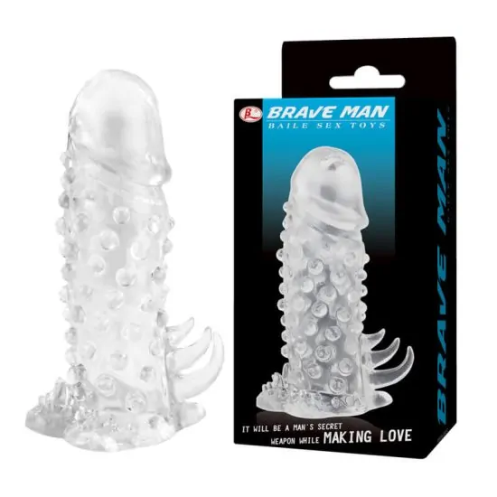 Capa Peniana em Silicone com Estimulador de Clitóris Brave Man 13,5 x 4 cm