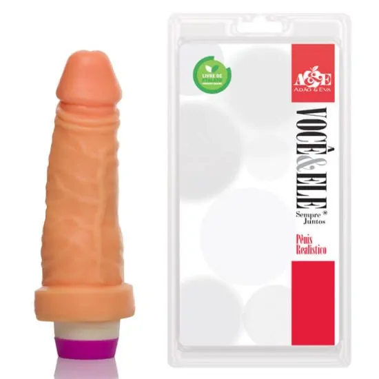 Pênis Realístico 6 com Vibro Multivelocidade e Glande Definida Modelo A na Cor Pele Clara Adão e Eva 14,5 × 4 cm