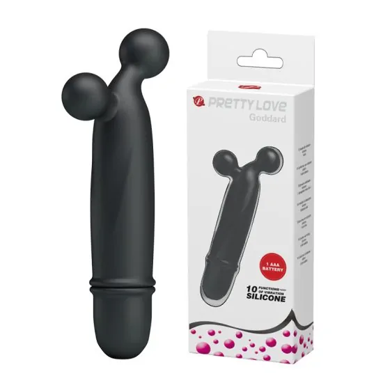 Mini Vibrador com Ponta de Duas Bolinhas em Soft Touch na Cor Preto Pretty Love Goddard 11,8 x 4,6 cm