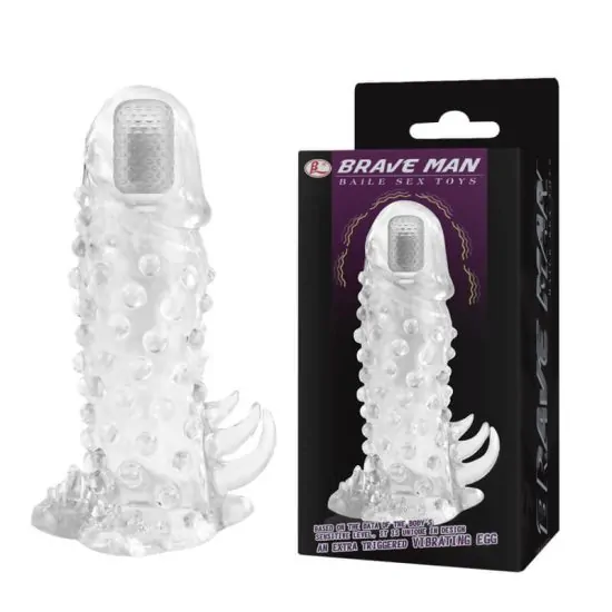 Capa Peniana com Vibro em Silicone com Estimulador de Clitóris Brave Man 13,5 x 4cm
