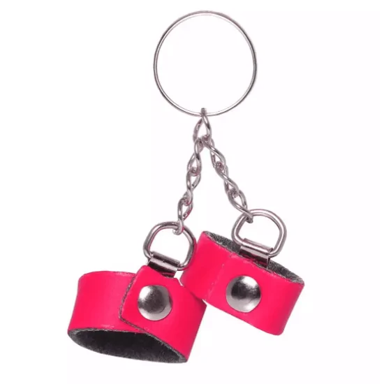 Chaveiro em Couro Sintético Mini Algema Rosa Brasil Fetiche 9 x 3 cm