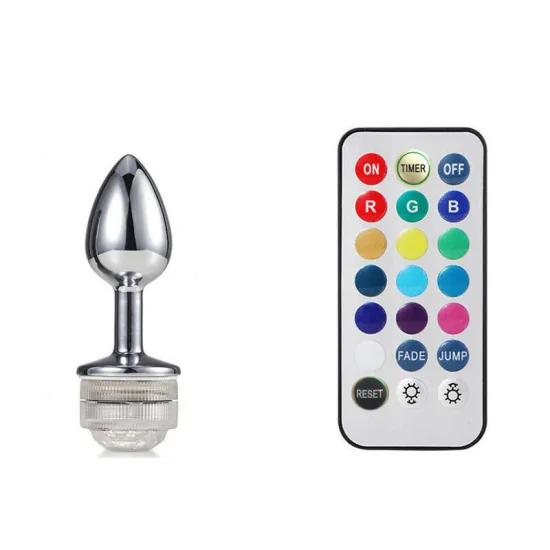 Plug Anal em Metal com Luz de Led Coloridas e Controle Remoto sem Fio 9 x 3 cm