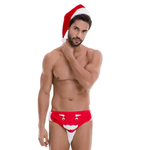 Cueca Vermelha com Barba e Olhos Papai Noel Sapeka Lingerie