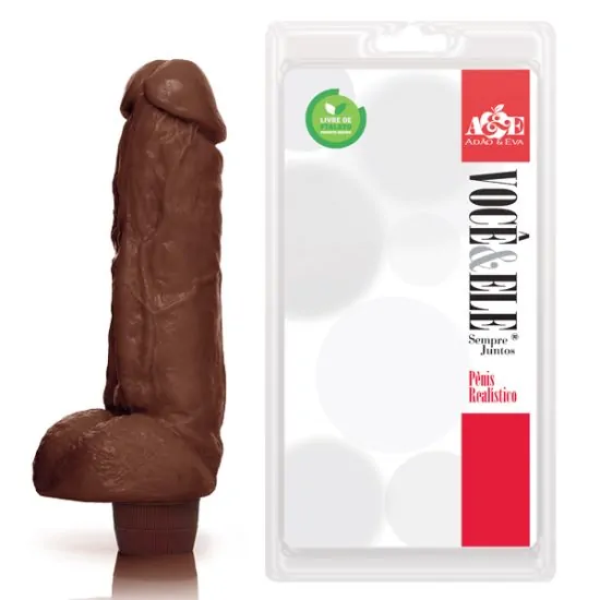 Pênis Realístico com Escroto e Vibro Multivelocidade Kong na Cor Marrom Adão e Eva 18,5 x 4,8 cm