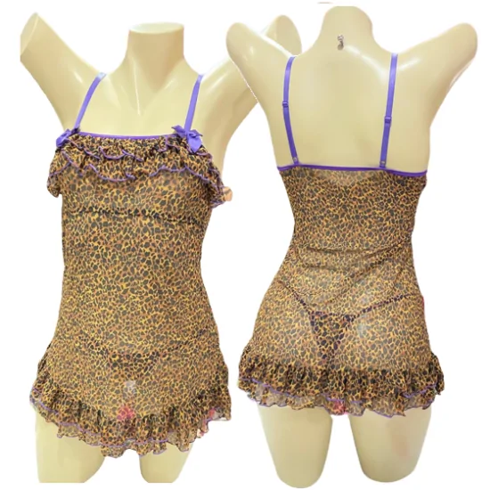 Camisola em Tule de Oncinha com Babadinho e Detalhes em Roxo Clara Magia e Sedução