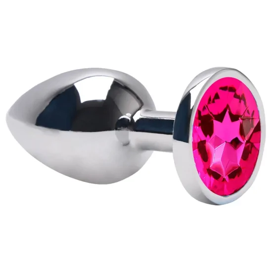 Plug Anal em Aço Redondo com Joia na Cor Rosa Pink Tamanho P 7 x 2,8 cm