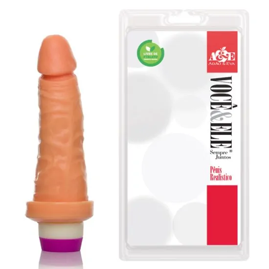 Pênis Realístico 6 com Vibro Multivelocidade e Glande Definida Modelo C na Cor Pele Clara Adão e Eva 14,5 × 4 cm