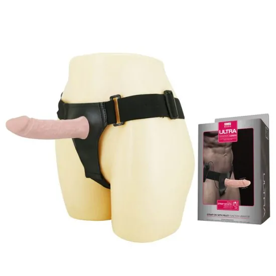 Capa Peniana Realística em TPR com Cinta Regulável e Vibro Multivelocidade Ultra Passionate Harness LyBaile 15,5 x 4,2 cm