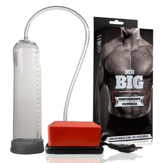 Bomba Peniana Elétrica Tubo Transparente Mr Big Adão e Eva 110V 24 x 6 cm