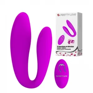 Vibrador Para Casais Recarregável em Soft Touch e 10 Vibrações com Controle Remoto Pretty Love Letitia Roxo 10,3 x 5,6 cm