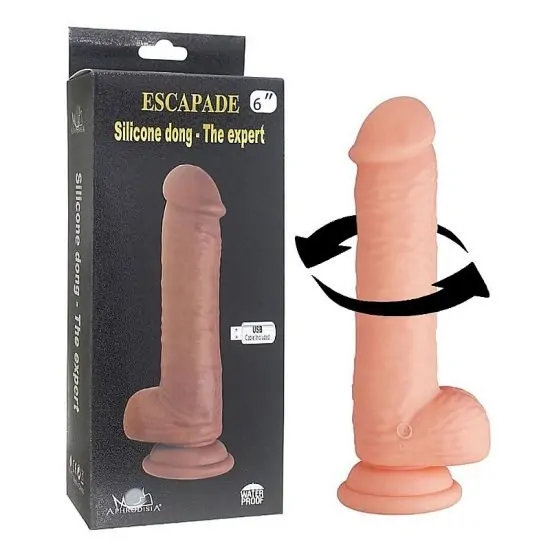 Pênis Realístico Recarregável com Ventosa, 10 Modos de Vibrações e Rotações com Modo Turbo Escapade Silicone Dong The Expert 15,3 x 4 cm