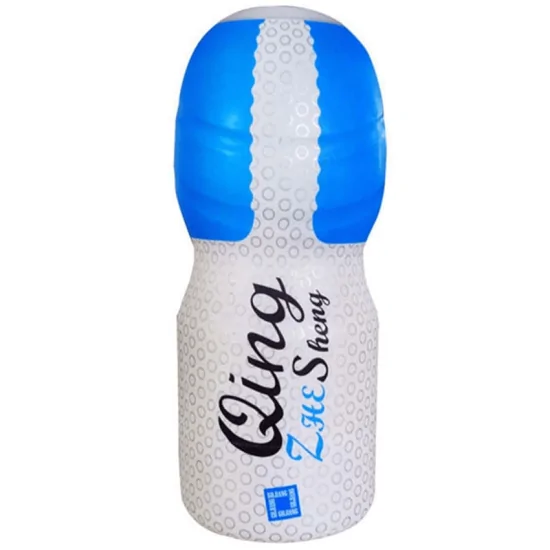 Masturbador Tubo em Formato de Vagina com Textura de Bolinhas Qing Zhi Sheng Azul 12 x 2,5 cm